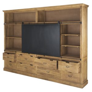 Bibliothèque meuble TV 8 tiroirs 1 porte coulissante en métal noir
